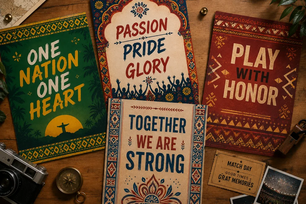 Country culture football posters featuring distinctive national patterns and cultural design elements