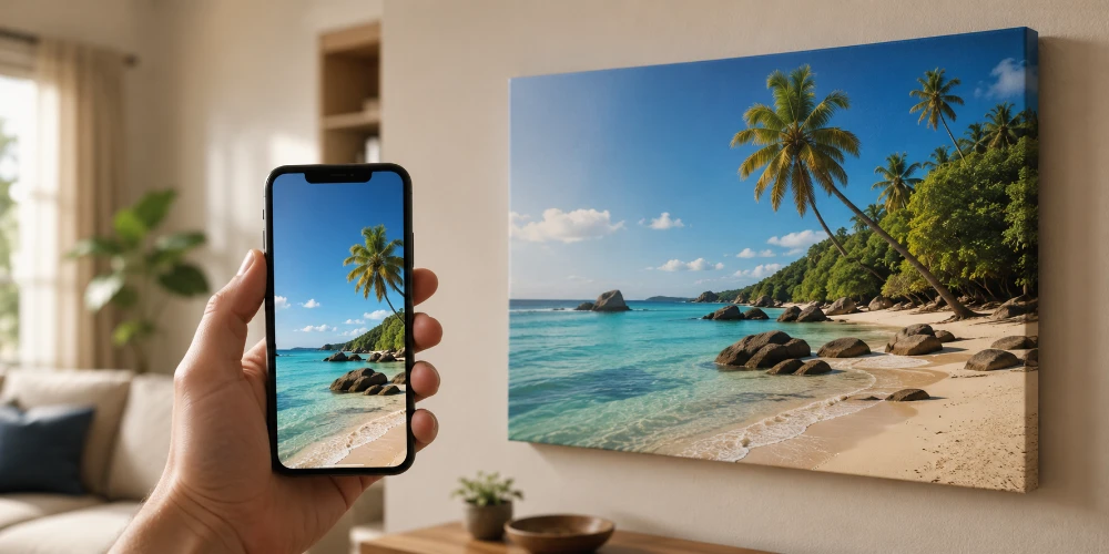 Person holding a smartphone showing a sharp holiday photo