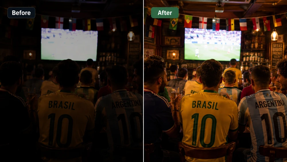 Brightening dark World Cup photos