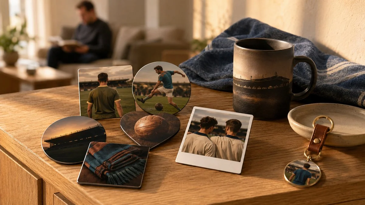 Photo magnets paired with a photo mug, keychain and personalised towel as a complete Championship Summer keepsake set