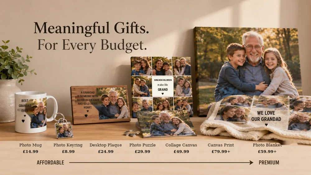 Personalised grandad gifts for every budget — photo mug, calendar, blanket and canvas