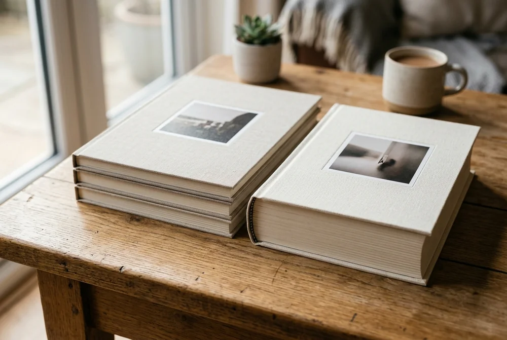 The same photo book shown in hardcover and softcover to compare the price difference