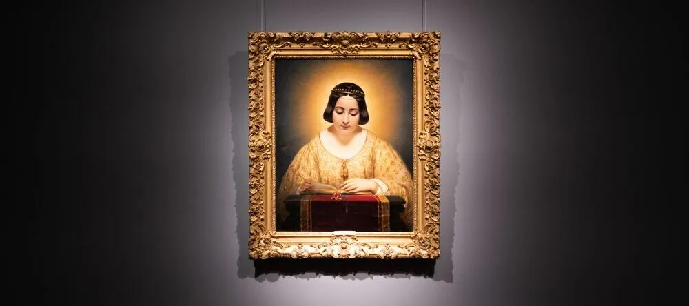 Different Types of Picture Frames. Religious painting against dark background.