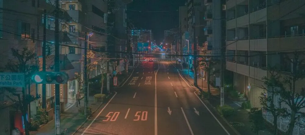 Anime on Canvas. Anime streetscape at night.