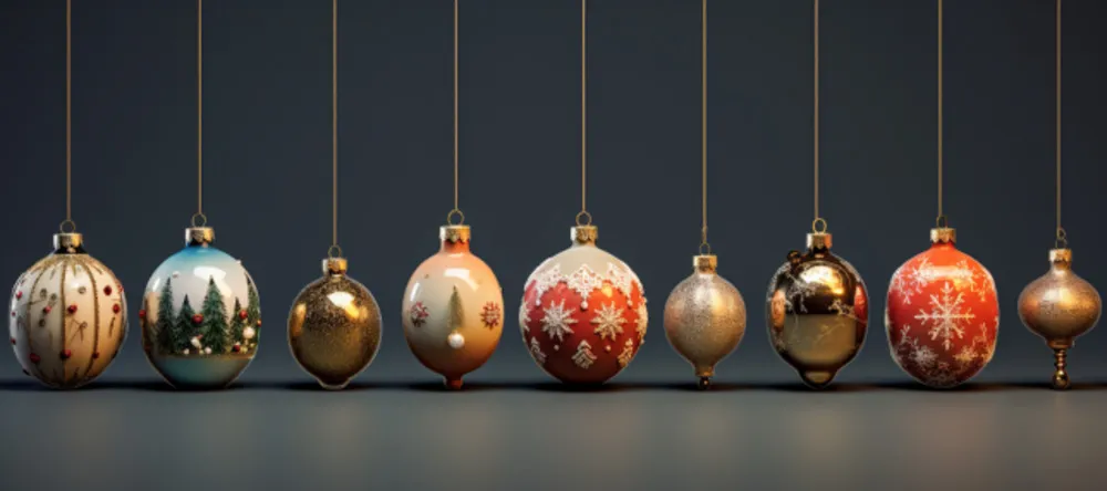 How to Decorate a Christmas Tree. Row of suspended Christmas baubles.