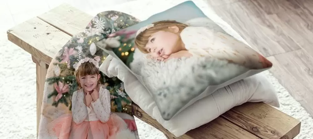 Photo gifts for her. Personalised photo cushion and blanket.