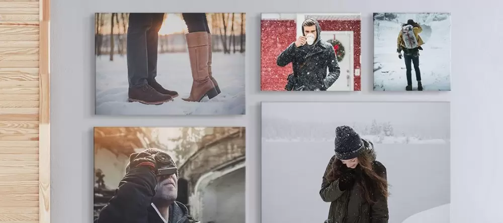Photo gifts for her. Multiple photo canvas on wall.