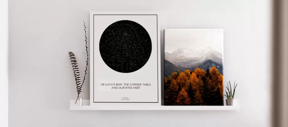 Photo gifts for her. Personalised star map and canvas print.