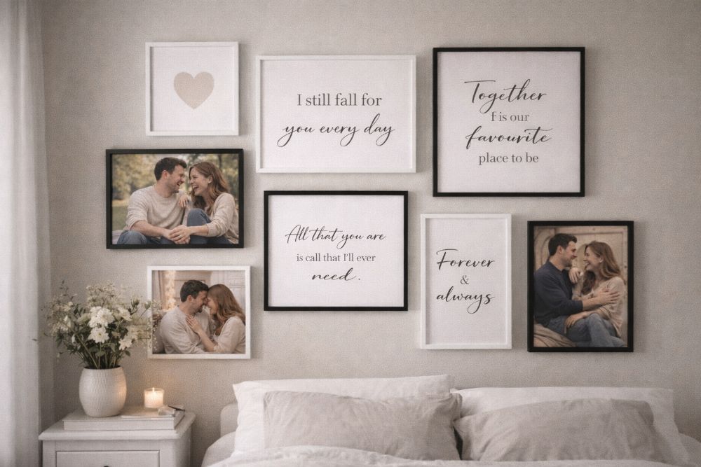Cozy living room with a couple relaxing on a sofa, symbolizing home and belonging with love quotes