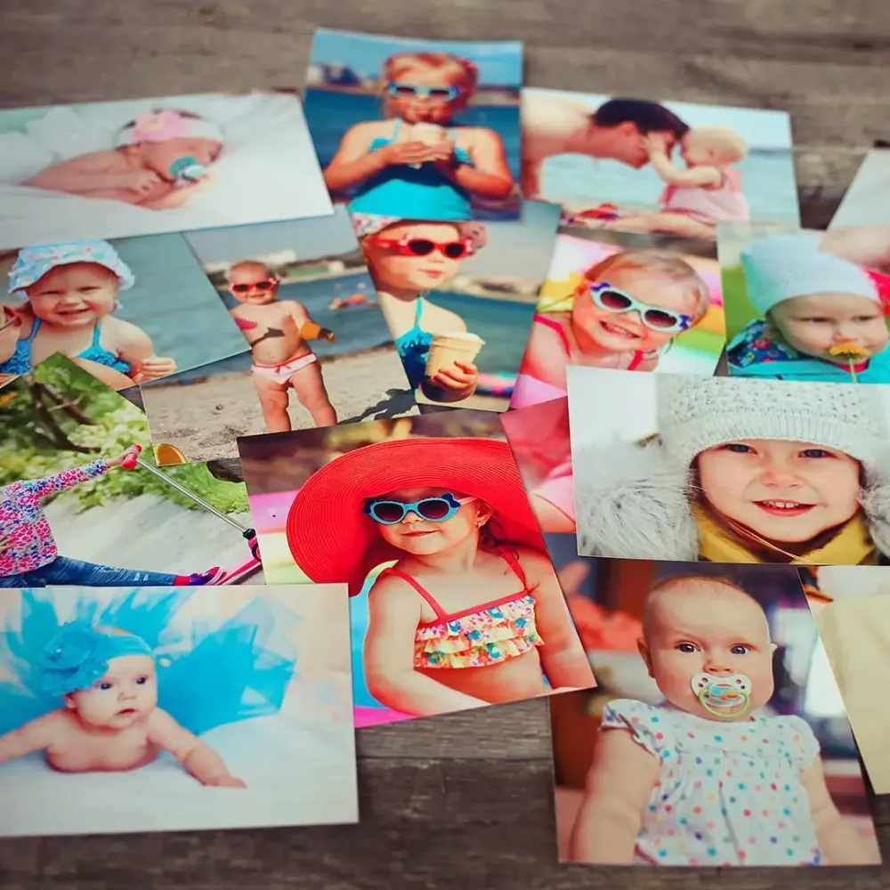 Photo prints displayed