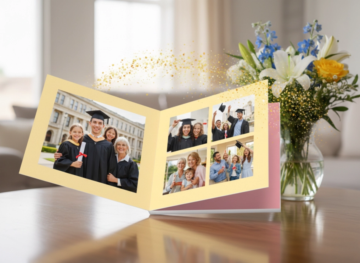 A pair of personalised canvas prints showcasing a 'First Day to Graduation Day' theme with a child's school photo and a graduation photo, accompanied by heartfelt quotes