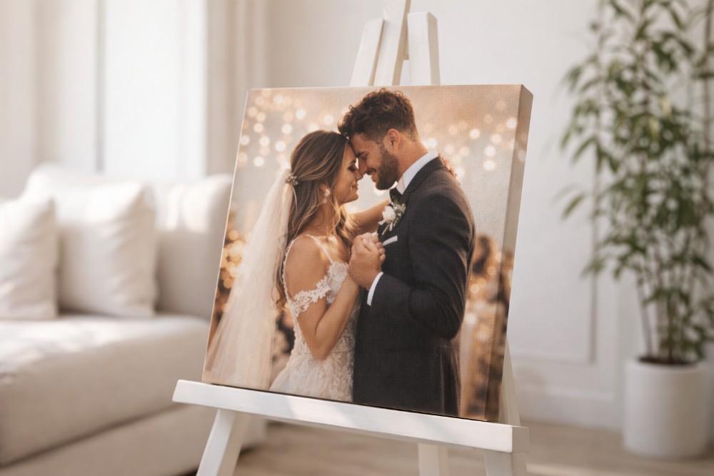 Matching Mr and Mrs photo frames on a table