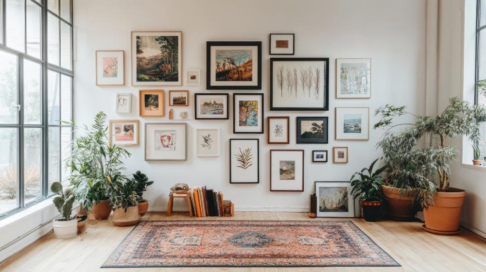 A beautiful gallery wall featuring a mix of landscape and portrait canvas prints