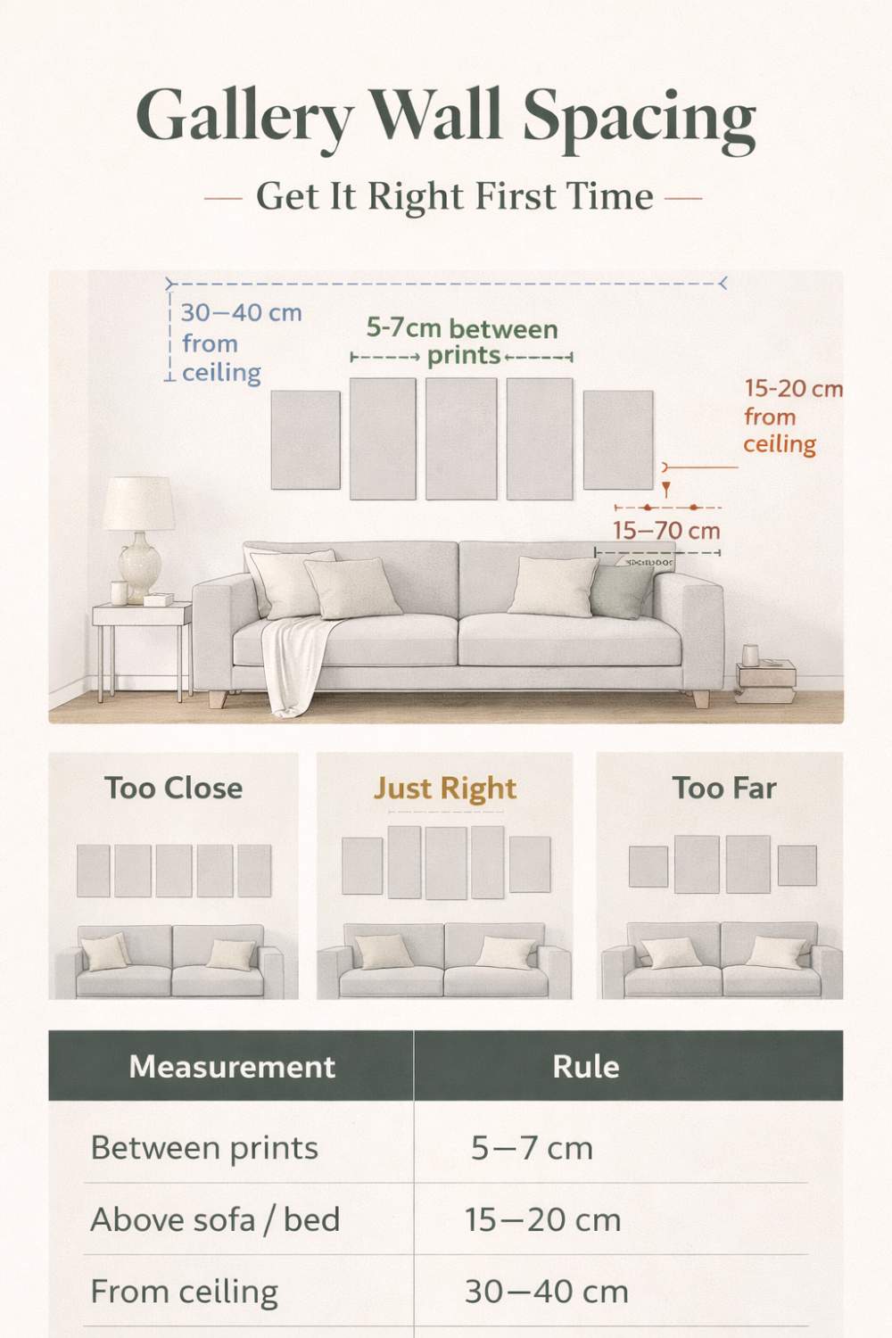 A person measuring a wall for a gallery wall layout