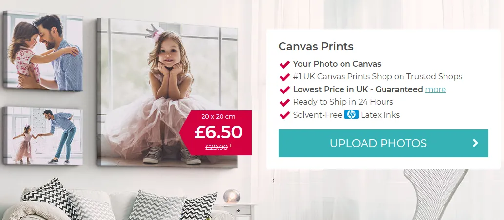 How to make a canvas print from a photo. My-Picture.co.uk online shop page with upload button.