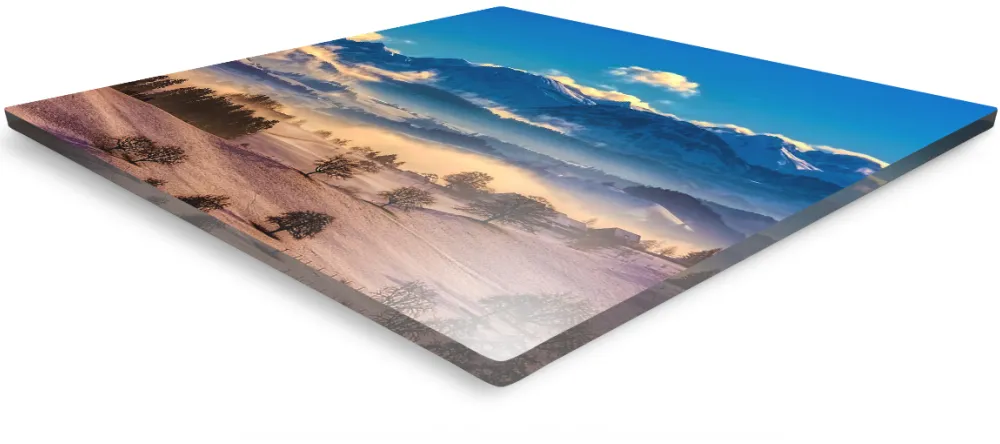 What is an Acrylic Print. Close up of acrylic glass panel with photo print.