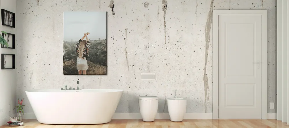 Can You Hang Canvas Prints in a Bathroom? Photo canvas print displayed above tub.