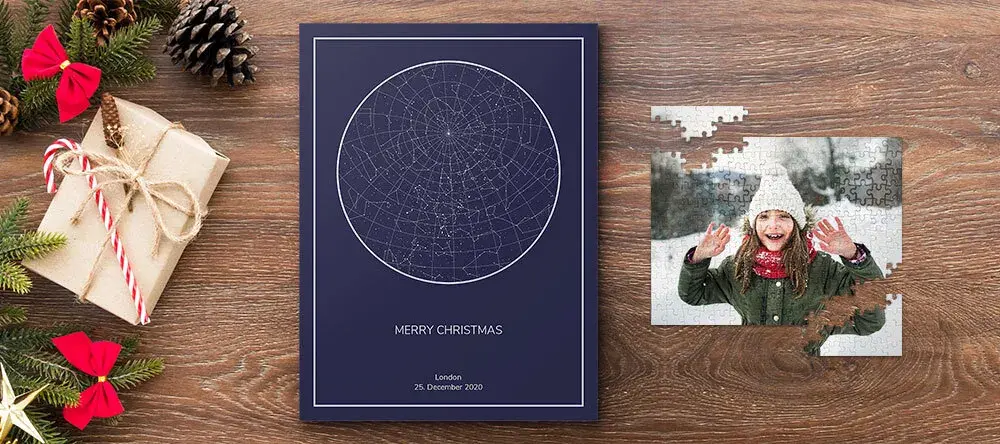 Photo Christmas Gift Finder: Custom Prints to Suit Everyone. Personalised star map.