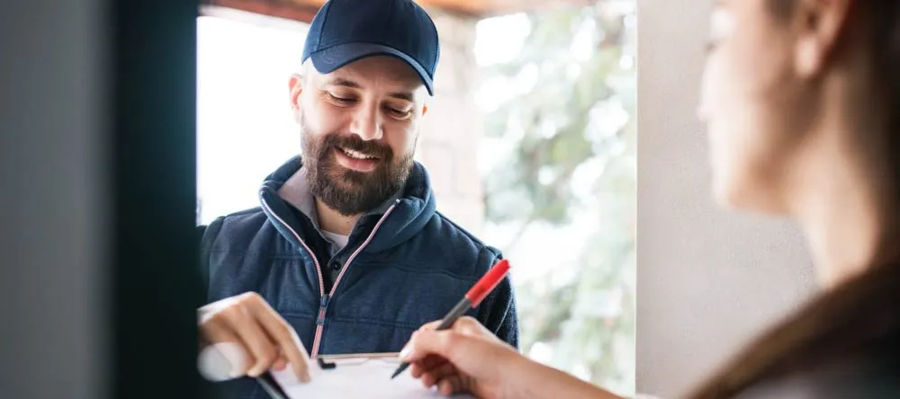 Are Fast Delivery Canvas Prints a Myth? Delivery service employee asking for signature.