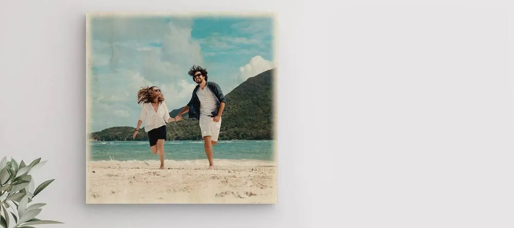 How to Transfer a Picture to Wood: Visual Guide. Beautiful photo print on wood featuring happy couple.