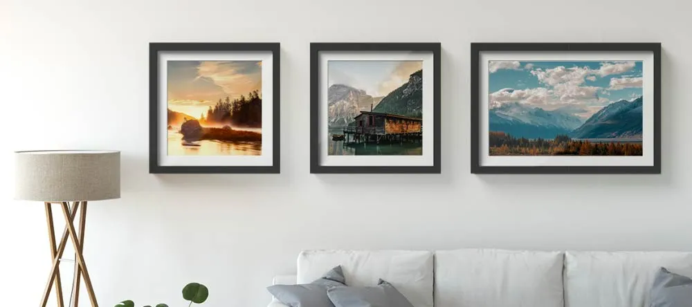 Where to Get Framed Wall Pictures for Living Room: High-Quality Prints in Minutes. Gallery wall with three beautiful framed prints.