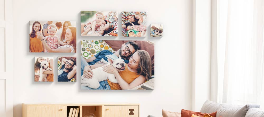 Where to Print Pictures Near Me. Gallery wall of multiple canvas prints.