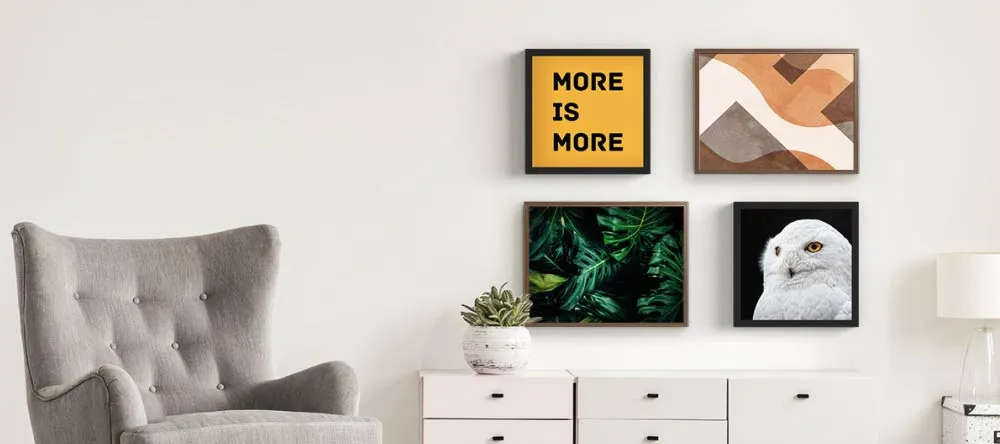 Should Canvas Prints Be Framed? Multiple modern photo canvas prints with decorative frames.