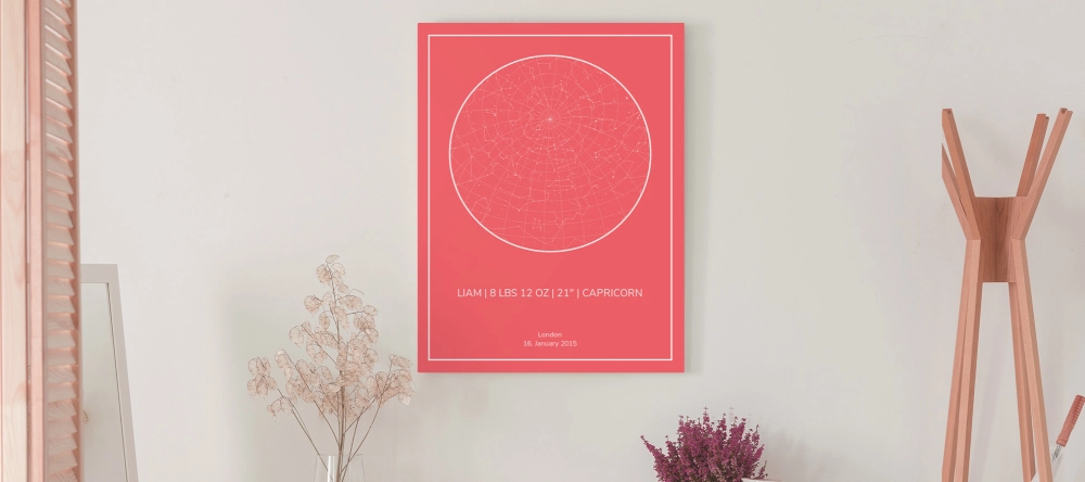 Personalised Star Map: A Stunning New Gift Idea. A personalised star map print hanging on wall.