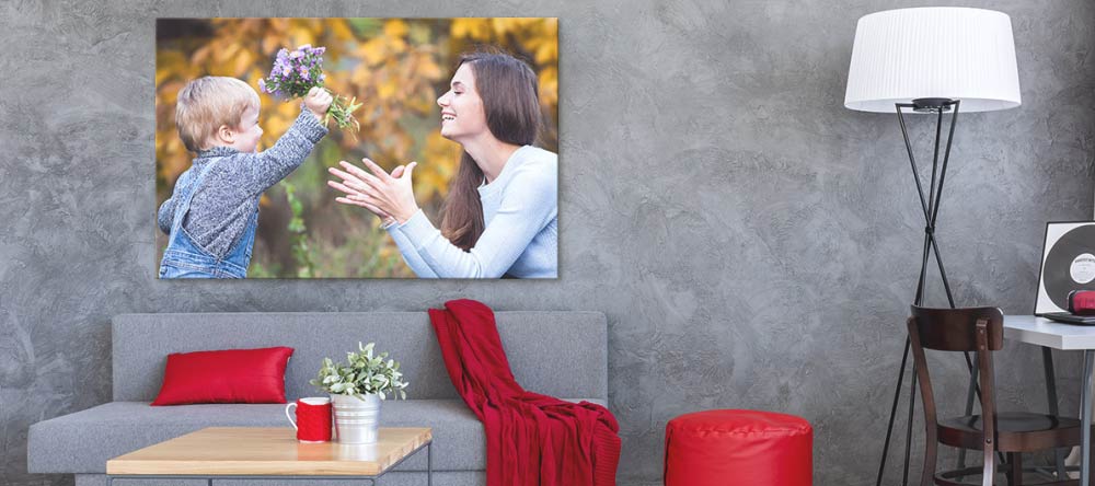 My-Picture Delivery Times. Photo canvas print displayed in living room.