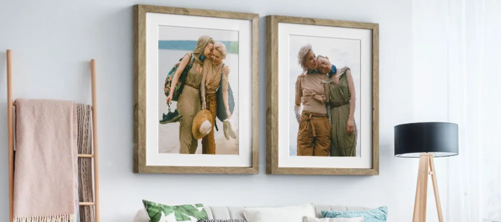 How to Frame a Picture: The Effortless Solution. Two framed photo prints featuring photos of two ladies.