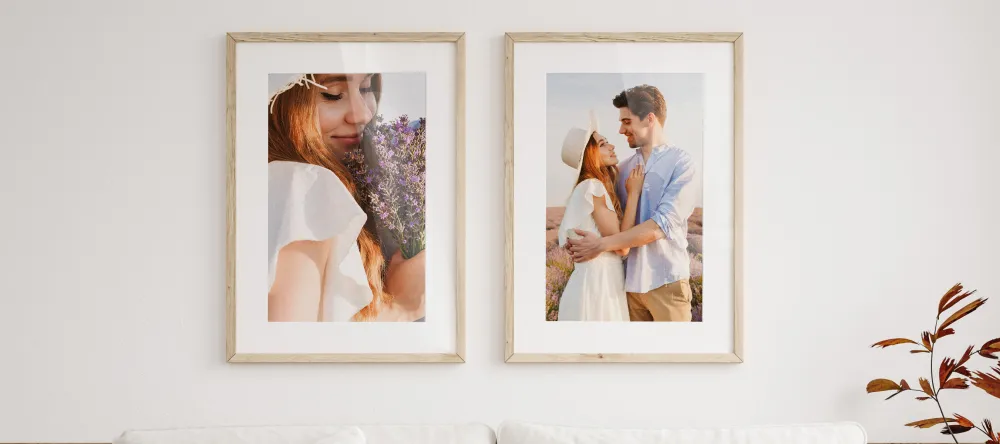 How to Frame a Picture: The Effortless Solution. A set of two framed prints featuring photos of a young couple.