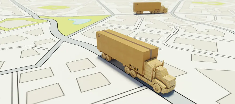 Canvas Prints with Free Shipping. Model delivery van on map.