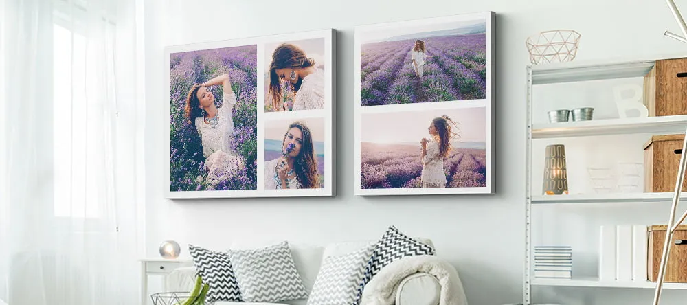 How to Make a Photo Collage. Two photo collage canvas prints on wall.