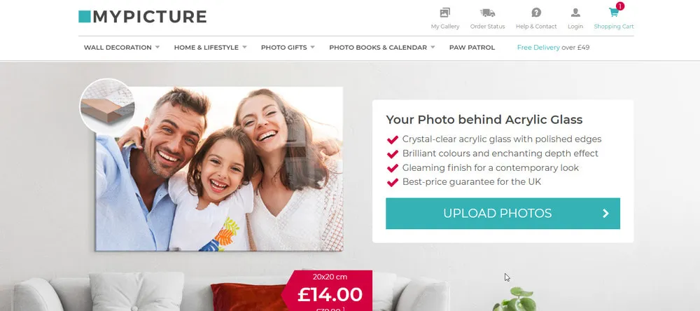 How to Print on Acrylic. Screenshot of MYPICTURE acrylic print product page.