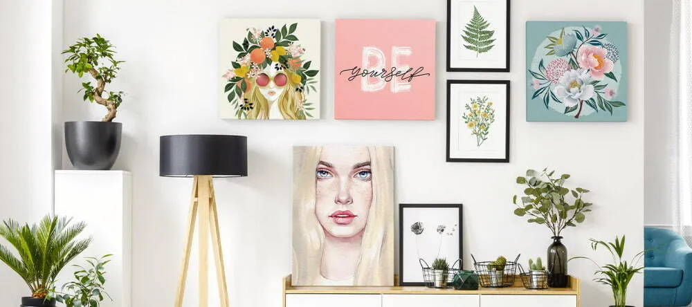 Quirky wall art: various prints on display