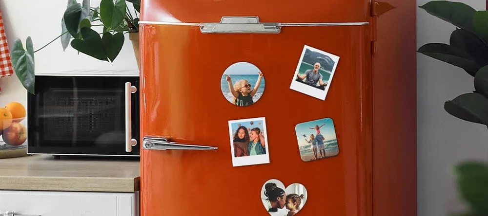 Where can I buy magnets: a retro design fridge with five photo magnets