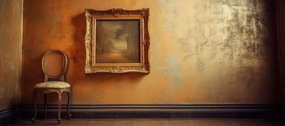 What is a Floating Frame for Canvas. Framed painting on wall with chair.