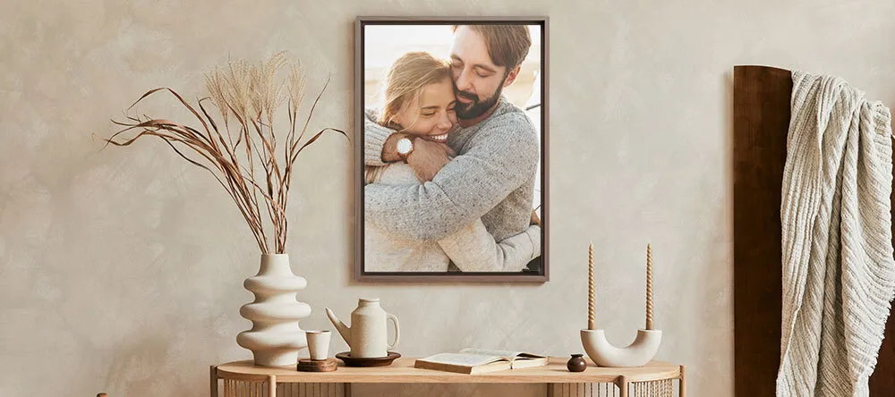 What is a Floating Frame for Canvas. Canvas print in frame featuring young couple.