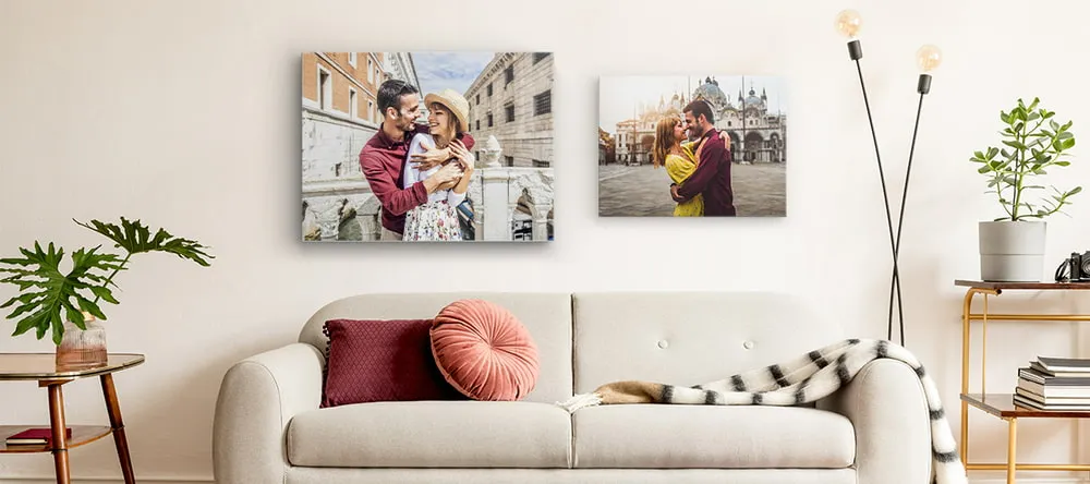How to arrange photos on a wall: two canvas prints on the wall