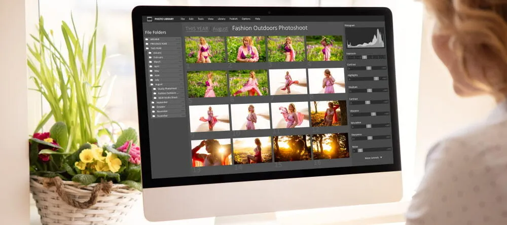 How to edit photos: a person looking at photos on the computer