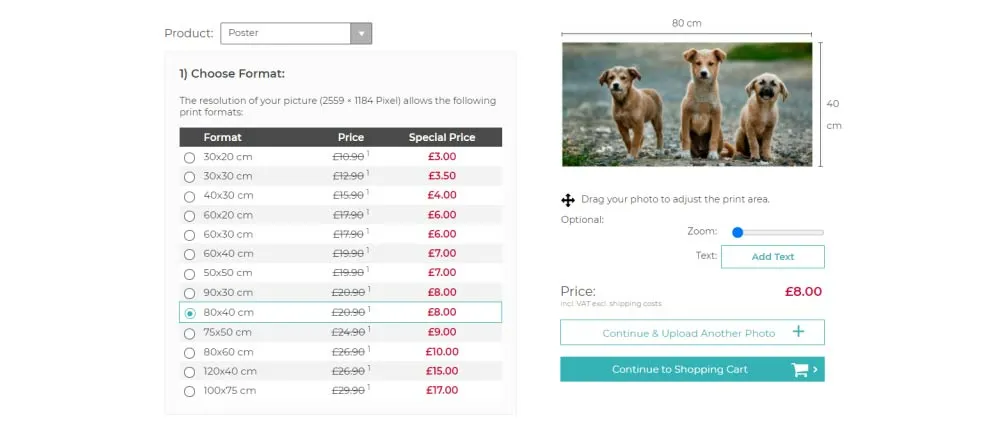 What is a standard poster size: a range of MYPICTURE poster sizes