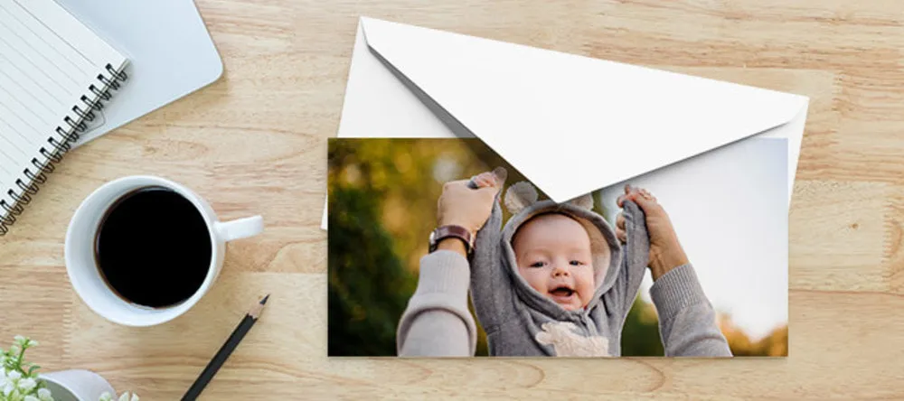 Design Birthday Cards Online. Greetings card with envelope and cup of coffee.