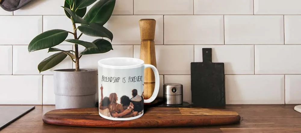 Mugs with Personalised Text. Mug with text on kitchen side.