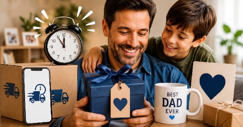 Last-minute Father's Day gifts UK — express delivery box, photo mug, canvas print and June calendar