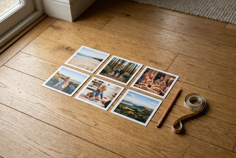 A canvas print above a living-room sideboard sized to fill the wall
