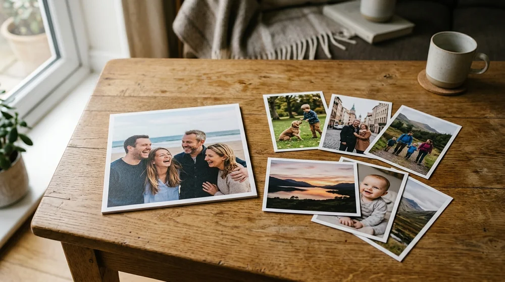 A square photo print and a rectangular photo print laid side by side for comparison