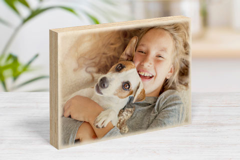 Wood block with photo room view