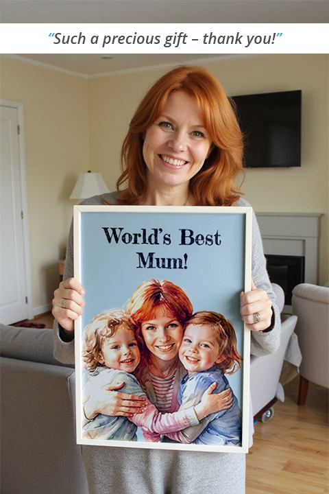 woman holding family portrait