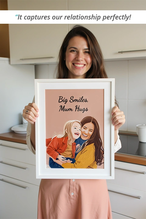 woman holding family portrait