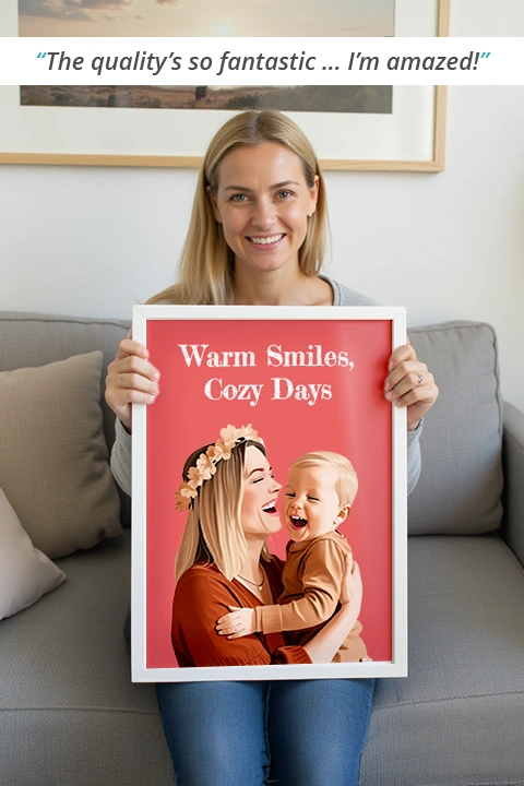 woman holding family portrait